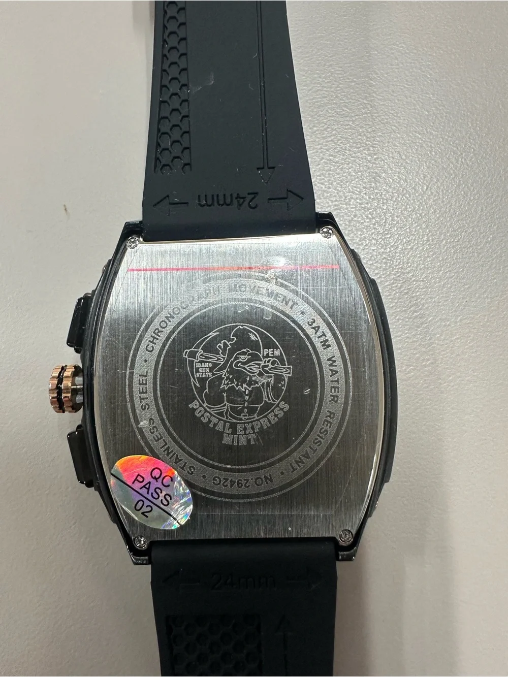 PEM Bars Postal Express Mint Chronograph Quartz Black Rubber Steel Watch Silicon